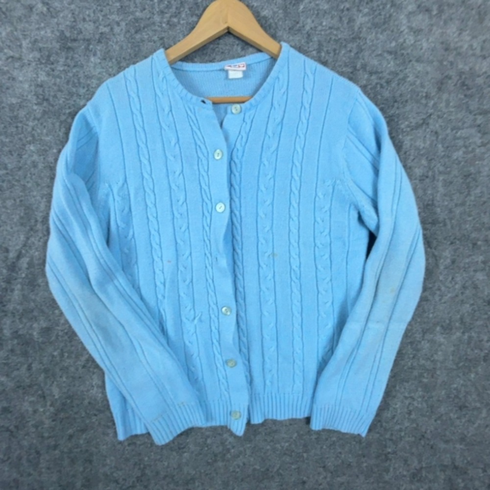 Haband Cardigan Sweater Women Medium Blue Vintage Cable Knit Grandma Style
